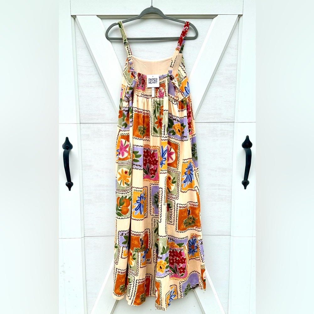 Paper Heart Anthropologie Floral Stamps Linen Blend Maxi Dress - Picture 3 of 3